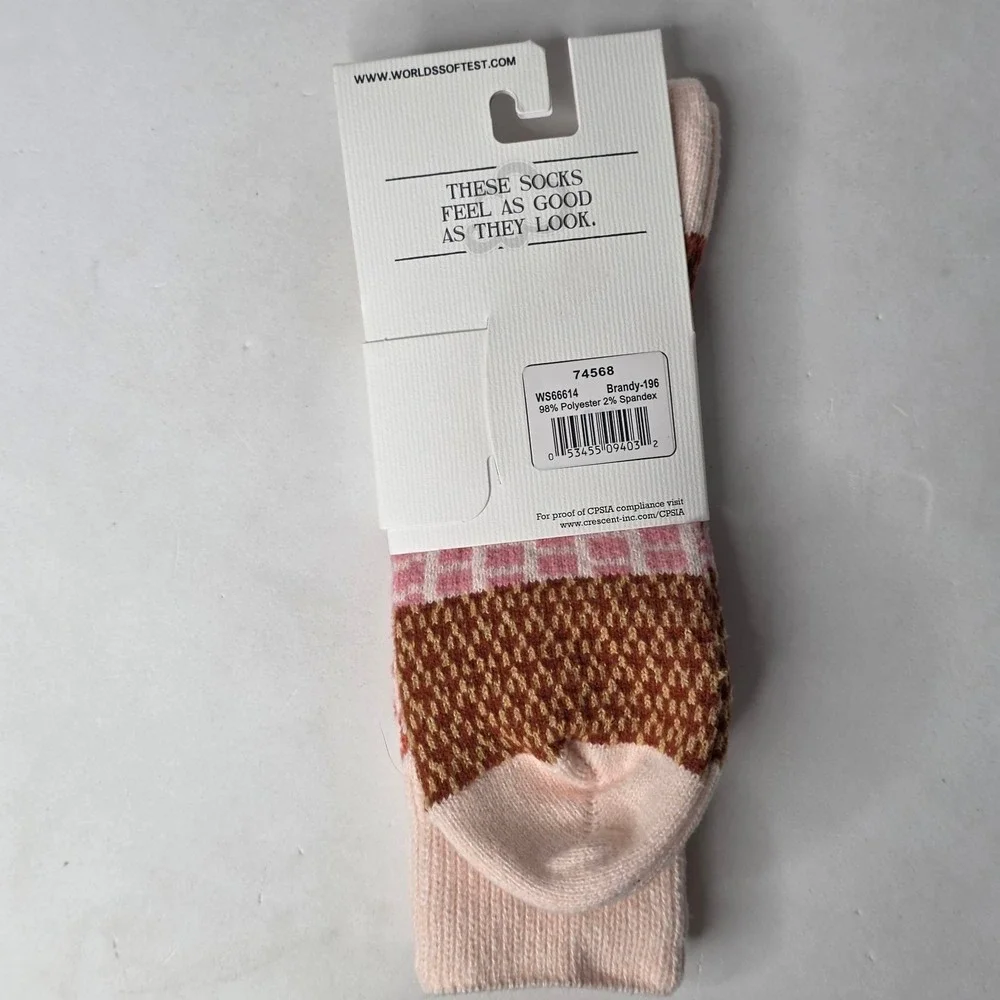 Worlds Softest Size 6-11 Weekend Collection Socks Brandy Pink Orange Geometric